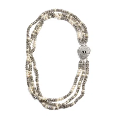 Valentino Garavani Coeur Royal Necklace In Metal, Enamel, Pearls And Crystals In Palladium