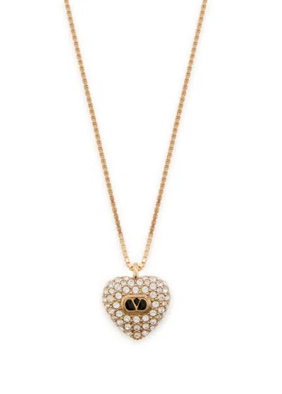 Valentino Garavani Valentino Coeur Royal Pavé Necklace In Gold