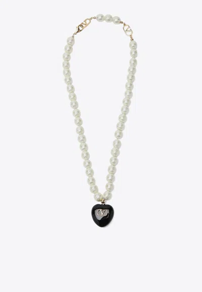 Valentino Garavani Coeur Royal Pearl Necklace In White