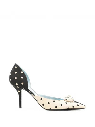 Valentino Garavani Coeur D'orsay 85 Logo-embellished Polka-dot Satin Pumps In Black