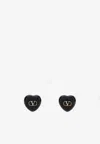 Valentino Black Enamel And Metal Coeur Royal Earrings In Black