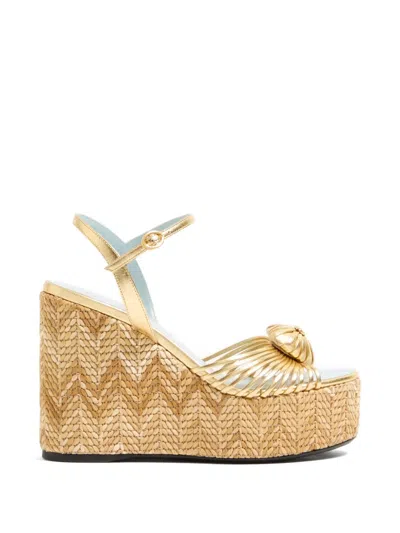 Valentino Garavani Coeur Royal Laminated Nappa Wedge Sandal 110mm Woman Natural 40.5 In Brown