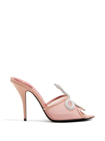 Valentino Garavani 105mm Embellished Snake Leather Mesh Mule Pumps In Pink