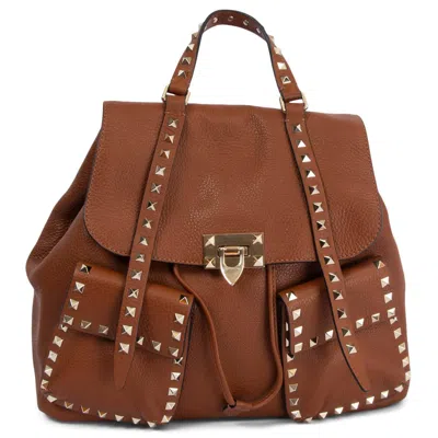 Pre-owned Valentino Garavani Valentino Cognac Brown Leather Rockstud Backpack Bag