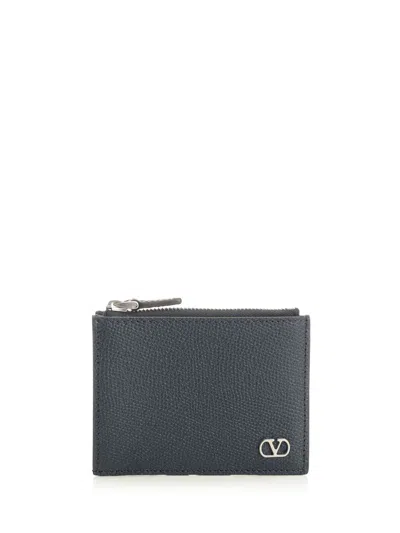 Valentino Garavani Vlogo Signature Leather Coin Purse In Blue