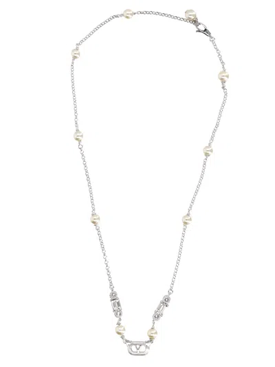 Valentino Garavani Mini Ovalette Statement Necklace In Metallic