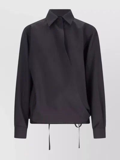 VALENTINO COLLARED LONG SLEEVE DRAWSTRING HEM TOP