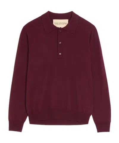 Valentino Collared Long-sleeved Knitted Sweater In Red