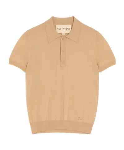 Valentino Collared Short-sleeved Knitted Shirt In Brown