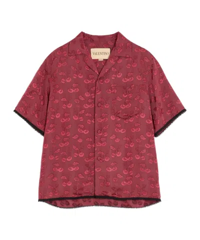 Valentino Viscose Bowling Shirt With Cherryfic Jacquard Pattern In Red