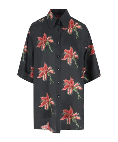 Valentino Collared Short-sleeved Shirt In Black