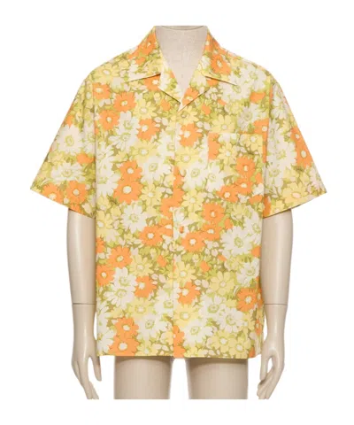 Valentino Cotton Bowling Shirt With Papier-floral Print In Yellow