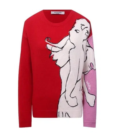 Valentino Color-matching Knitted Pullover In Red