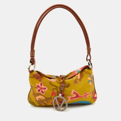 Valentino Garavani Color Print Satin And Leather Baguette Bag In Yellow
