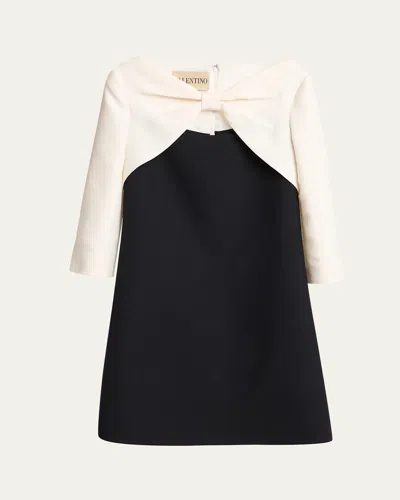 VALENTINO COLORBLOCK BOW LONG-SLEEVE MINI DRESS