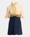 Valentino Womens Provence Blue Betulla Frilled Contrast-texture Silk Mini Dress