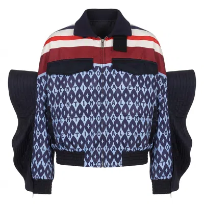 Valentino Logo-print Panelled Jacket In Blue