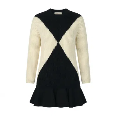 Valentino Color-block Ribbed Sweater In Black