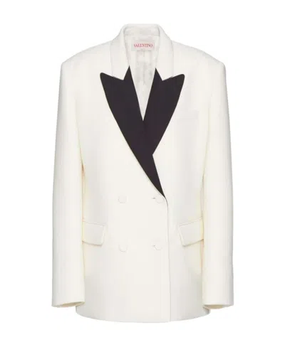 Valentino Colour-block Long-sleeved Blazer In White