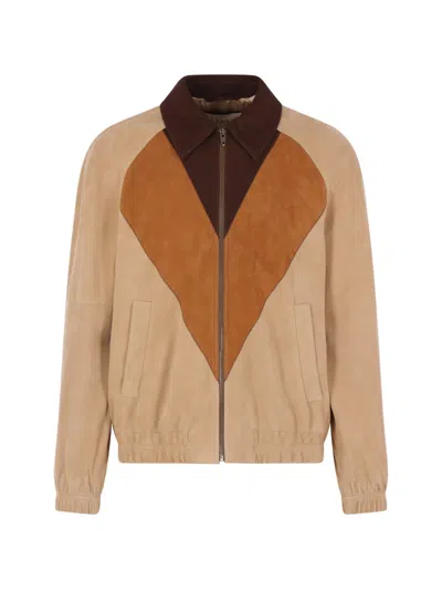 Valentino Leather Jacket Geometric Chest Detail In Neutral