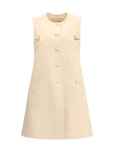 Valentino Short Dress In Wool And Cashmere In Neutral