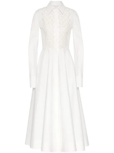 Valentino Embroidered Poplin Shirt Dress In White