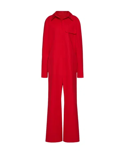 Valentino Compact Popeline Jumpsuit In Red