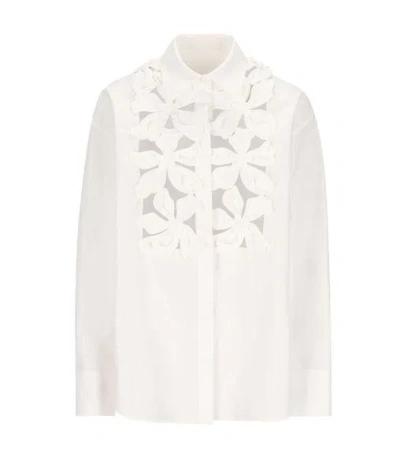 Valentino White Embroidered Poplin Shirt For Women