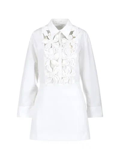 Valentino Compact Poplin Embroidered Short Dress In White
