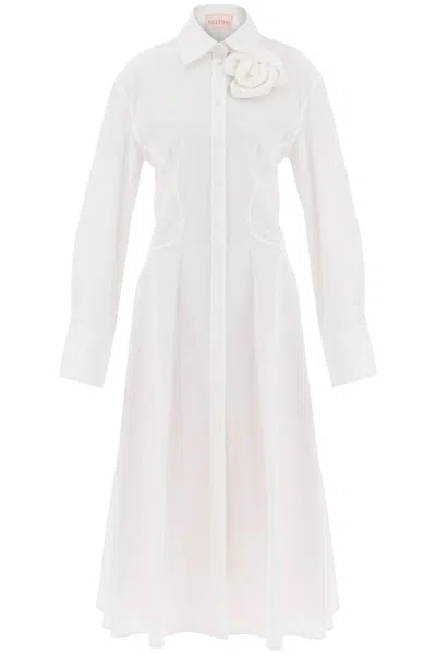 Valentino Compact Poplin Midi Dress With Rose In White