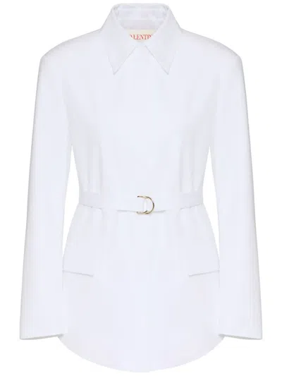 Valentino Cotton Blazer With Flap Pockets And Snap Buttons In White