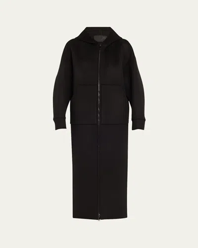 Valentino Compact Wool-cashmere Zip Hooded Coat In Black