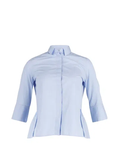 Pre-owned Valentino Concealed Front Peplum Shirt In Blue