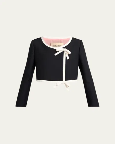 Valentino Contrast Bow Crop Coat In Black