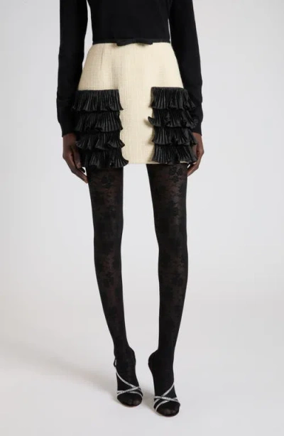 Valentino Contrast Ruffle Tweed Miniskirt In Multi