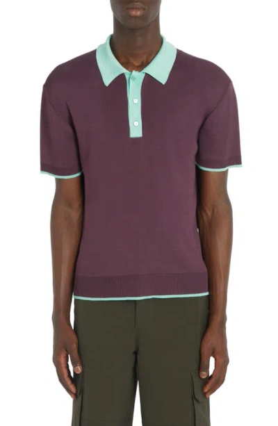 Valentino Contrast Tipped Polo Sweater In Rubin/ Ice Mint