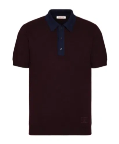 Valentino Contrast-trim Fine-knit Polo Shirt In Black