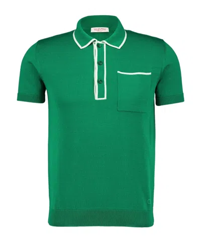 Valentino Contrast-trimmed Polo Shirt In Green