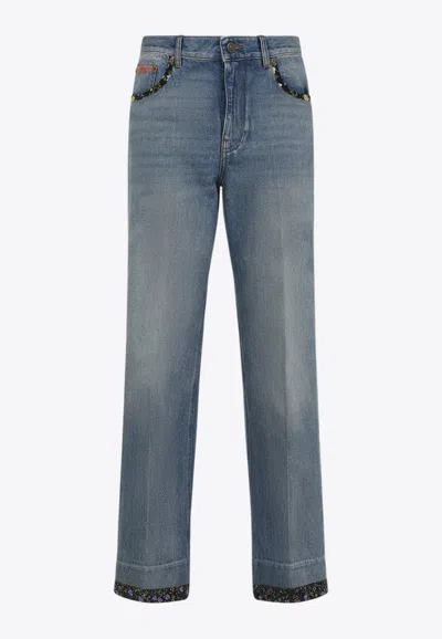 VALENTINO CONTRASTING-EDGE STRAIGHT-LEG JEANS