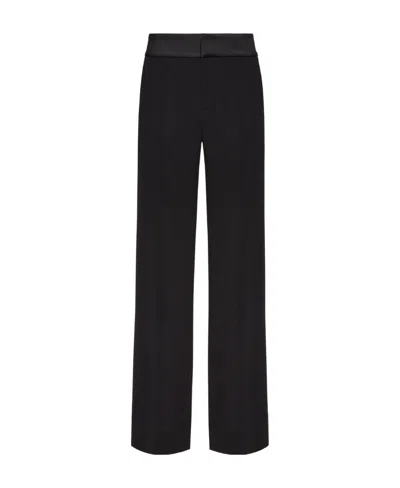 Valentino Contrasting-waistband Straight-leg Trousers In Black