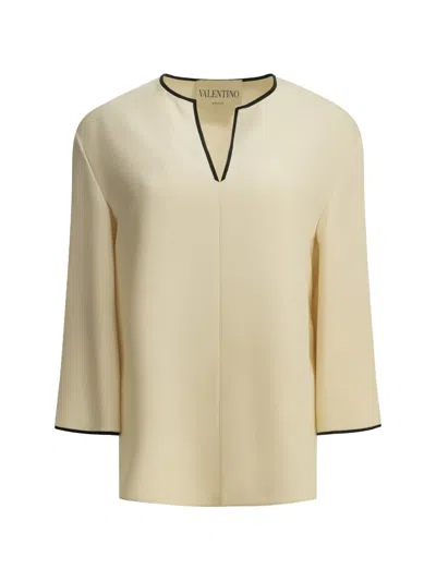 Valentino Contrast-trim Silk Blouse In Multi