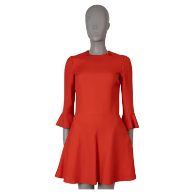 Pre-owned Valentino Coral Wool & Silk 2018 Bell Sleeve Crepe Dress Xs In Red