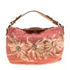 VALENTINO GARAVANI CORAL/BROWN POLKA DOTS CANVAS AND LEATHER FLOWER EMBELLISHED TOTE