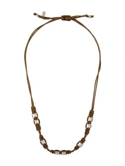 Pre-owned Valentino Garavani Cord Rockstud Adjustable Station Necklace, 25" In Brown