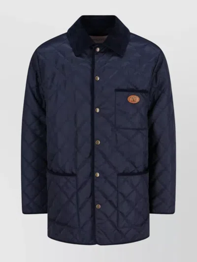 Valentino Corduroy Collar Quilted Front Pockets Jacket In Blue