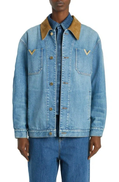 VALENTINO CORDUROY TRIM DENIM JACKET