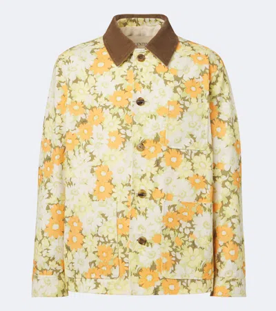 Valentino Papier Floral Print Cotton Twill Shirt Jacket In Yellow