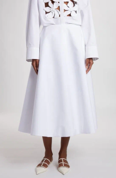Valentino Cotton Midi Skirt In Bianco Ottico