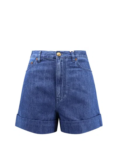 Valentino Denim Shorts With Back Pockets And Belt Loops In Blue