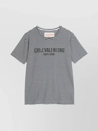 Valentino Cotton And Linen Striped T-shirt In White